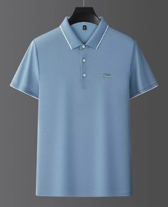 Nouveau Polo d'été décontracté pour homme en coton à manches courtes, motif uni, col rabattu, brodé, en tissu tricoté - Product Image 5
