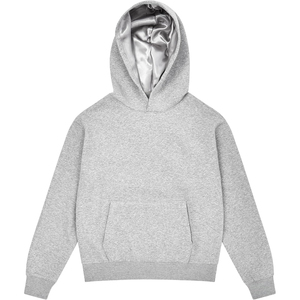 Sweat-shirt à capuche unisexe gris doublé satin, coupe classique, en coton French Terry, style streetwear, couleur unie, avec poches, pour l'hiver - Product Image 1
