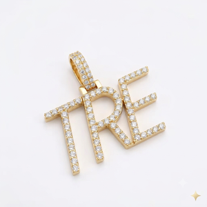 Custom Fine Charm Personalized Letter Name Hip Hop Style Full 925 Silver Lab Grown Diamond Initial Pendant Necklace Gold Plated - Product Image 1