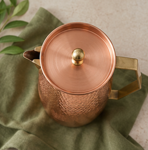 Mug en cuivre martelé artisanal avec poignée en laiton, vaisselle vintage, carafe à café nordique de qualité supérieure à grande capacité avec laiton massif - Product Image 6