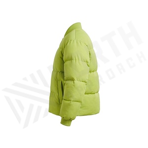 Green Bomber Jacket Full Sleeve Stand Collar Zipper Closure Winter Short Length Solid Color Polyester Wadding - Product Image 3