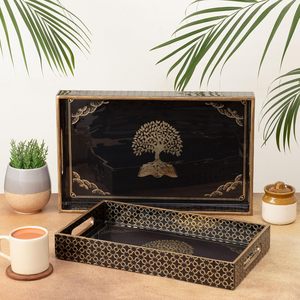 Waterproof Enamel Coated Mango Wooden Serving Tray with <b>Sticker</b> Enamel Available <b>Kitchen</b> and Dinning Purpose for Home Usage - Product Image 1