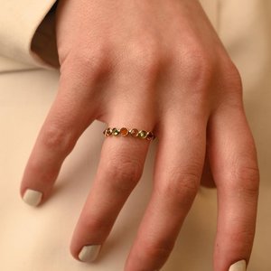 14K Gold Multi Tourmaline Half Eternity Band-<b>Resizable</b> Bezel Set Wedding <b>Ring</b> - Product Image 3