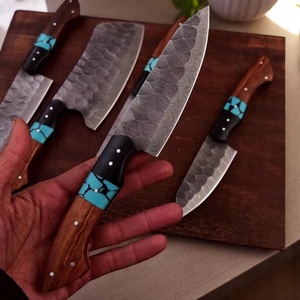 Handmade Damascus Steel Chef <b>Knife</b> <b>Set</b> with Micarta and Wood Handle Design Survival Hunting <b>Knives</b> A&M Enterprises - Product Image 3