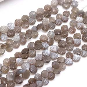 Perles de coquillages sculptées en pierre de lune grise naturelle, perles de pierres précieuses sculptées à la main, perles de pierre de lune percées sur le côté pour la fabrication de bijoux 9-10mm - Product Image 4