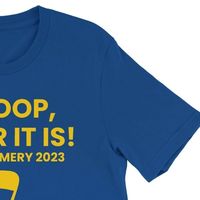 T-shirt graphique personnalisé Whoop Chair, thème bleu et or, manches courtes, col rond, décontracté, pour événements, mode streetwear, vente en gros