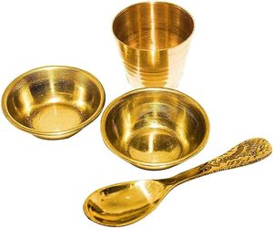 Ensemble de plats de luxe en laiton, finition antique, avec accessoires, fait main, doré, durable - Product Image 2