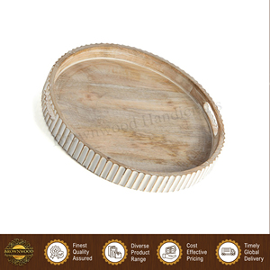 Elegant Design High Quality Wholesale <b>Round</b> Mango Wood <b>Tray</b>/ Wooden Food <b>Serving</b> <b>Tray</b> with Handle for Hotel and Restaurant Use - Product Image 3