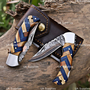 Couteau de poche pliant en cuivre damas forgé à la main, avec système de verrouillage arrière, fait main, EDC, pour le camping, la chasse, lame pointe clip, manche en bois - Product Image 5