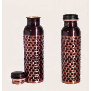 <b>Copper</b> Water <b>Bottle</b> 1000ml with Brick Antique Dotted Design Leak-Proof Handcrafted Ayurvedic <b>Drinking</b> Vessel for Gym Yoga - Product Image 3