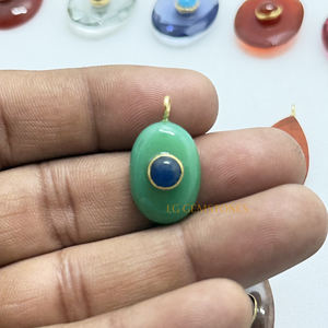 Colgante de Piedra Preciosa Ovalada de Piedra Lunar Arcoíris con Doble Piedra de Cuarzo Rubí Chapado en Oro de 18k - Product Image 2