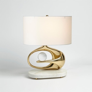 Modern Luxury Gold Oval <b>Table</b> Lamp Nordic LED <b>Bedside</b> Light with Fabric Shade for Hotel Bedroom Living Room Home Decor - Product Image 2