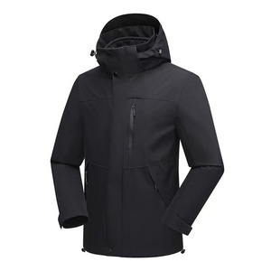 Veste d'extérieur coupe-vent grise à capuche pour homme, coupe droite, fermeture éclair sur le devant, vêtement décontracté, hiver, tissu extérieur en polyester tissé - Product Image 2