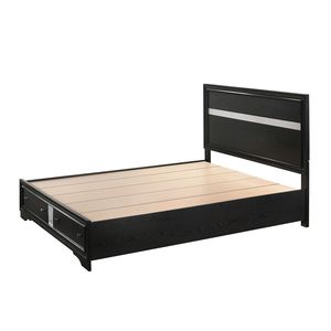 1pc Shimmering Silver Accent <b>Black</b> Queen Platform <b>Bed</b> with <b>Storage</b> Drawers Solid Wood Modern Metal Design - Product Image 3