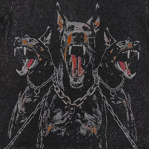 Camisetas Gráficas para Hombre, Estilo Gótico Oversize con Diseño de Perro, Camiseta Streetwear Vintage de Algodón con Lavado Ácido, Top de Manga Corta - Product Image 5