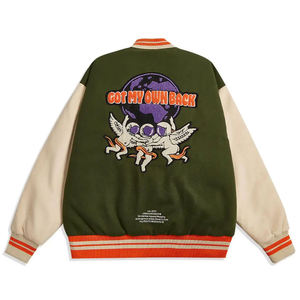 Blouson universitaire unisexe de haute qualité style streetwear, en cuir tanné, avec col montant, broderie chenille et manches en cuir - Product Image 5