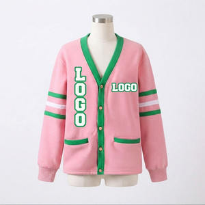 Cardigan en molleton personnalisé Alpha Kappa pour sororité, col en V, 100 % coton respirant, logo chenille sur le devant, style grec - Product Image 1