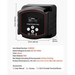 Isolatore per Doppia Batteria 12V 300 Amp, Relè Sensibile alla Tensione VSR Manuale/Automatico con Schermo LCD, Sistema Intelligente di Gestione Batterie - Product Image 4