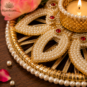 Handmade Rose Pearl Kundan Tealight Candle Holder Rangoli Diwali Wedding Home Decor Housewarming Pooja Return Gift <b>Christmas</b> - Product Image 4