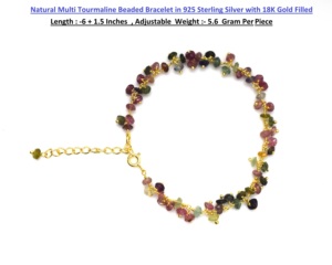 Pulsera de Turmalina Multicolor Natural con Cadena Chapada en Oro de 18K, Estilo Bohemia, para Uso Diario, Unisex, Regalo de Aniversario, Joyería - Product Image 5