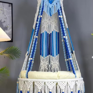 Macrame <b>Swing</b>,<b>Hammock</b> Chair with Blue Accents,Hanging Chair - Product Image 1