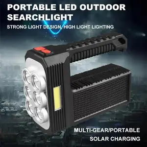 8LED Bulbs Solar Charging Handheld Flashlight USB Charge Portable Lamp 4 Bright Lighting Modes Outdoor Camping Searchlight