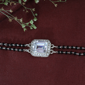 Natural Silver Black Bead <b>Bracelet</b> with Emerald Cut Stone Gift for Her Classic Style for Weddings Parties Gifts Customizable - Product Image 3