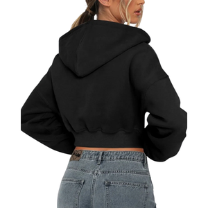 Sudadera con capucha corta para mujer con cremallera, hombros caídos, manga larga, top de moda, logotipo personalizado, ropa urbana, producción al por mayor de fábrica - Product Image 2