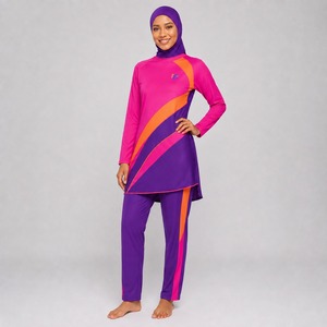 Ensemble de maillot de bain islamique modeste avec logo, taille haute, 3 pièces, compatible hijab, en tissu extensible doux, pour la plage - Product Image 6