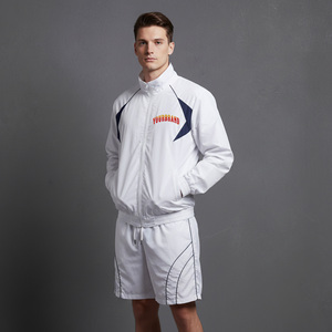 YOUR BRAND Men's White Sporty Track Jacket Shorts Set Breathable Polyester Knitted Summer Outwear <b>Stand</b> Collar Front Logo - Product Image 1
