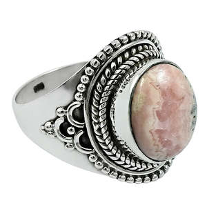 Anillo de Plata Ovalado de Diseño Creativo con Piedra Preciosa Rodocrosita, Anillo de Plata de Ley 925 Sólida, Joyería Fina para Regalo - Product Image 1