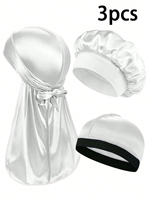 Juego de 3 Gorros y Pañuelos para la Cabeza de Poliéster para Mujer, Transpirables, Cómodos, Casuales, para las Cuatro Estaciones, Uso Doméstico
