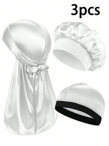 3pcs Men's Satin Headwrap Beanie And Cap Set Breathable Comfortable Casual Headwear - Product Image 4