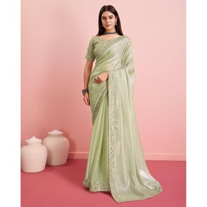 SECUENCIA BORDADA SECUENCIA DE SEDA ATRACTIVA CON CODIFICACIÓN TRABAJO SAREE CON BLUSA DESCOSADA PISTA - Product Image 1