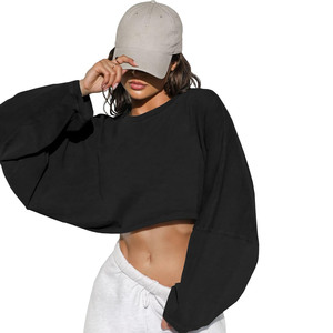 Women's <b>Black</b> Regular Regular Fleece Quick Dry <b>Crew</b> <b>Neck</b> Knitted Breathable Solid Color Winter Long Sleeve <b>Sweatshirt</b> - Product Image 2