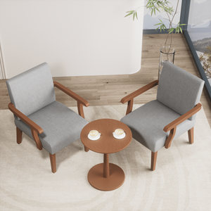 Set di 2 Poltrone in Tessuto con Tavolino Rotondo in Legno per Soggiorno - Product Image 2