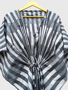 Robe kimono à imprimé floral bleu pour femmes, col en V, manches courtes, tunique longue - Product Image 6