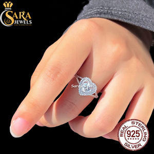 Anillo de compromiso de plata 925 con diamantes de alta demanda Sara Jewels, corte redondo clásico, engaste de garras, anillo de moda para mujer - Product Image 5