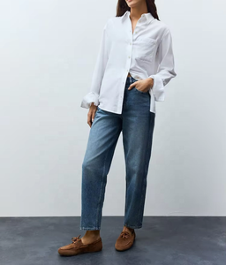 Blusa de Mujer, Color Azul Claro, Casual, Tejida, Ajustada, Manga Larga, Cuello Camisero, con Botones, para Primavera/Verano - Product Image 4