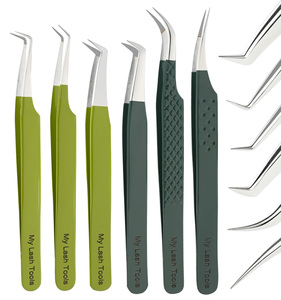 Meilleure vente, marque privée, ensemble de pincettes à cils personnalisées, pointe en fibre, isolation légère et incurvée, poignée plane de haute qualité, antidérapante - Product Image 4