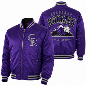 Chaqueta estilo bomber al por mayor con logotipo personalizado bordado en la parte delantera y trasera, de nailon satinado, para promociones de equipos, fabricante de catálogos. - Product Image 1