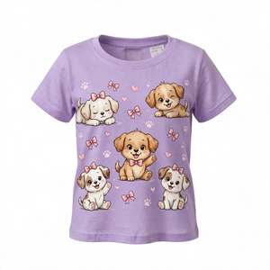 Camiseta de Algodón de Alta Calidad para Niñas, con Estampado de Cachorros, Manga Corta, Cuello Redondo, Informal, de Dibujos Animados, 100% Algodón, para Niñas, de BD - Product Image 1