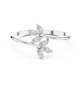 Anillo de Oro Rosa de 14K con Diamante Cultivado en Laboratorio, Corte Marquesa, Diseño de Hoja de Laurel, Certificado IGI, para Mujer, Nuevo - Product Image 5