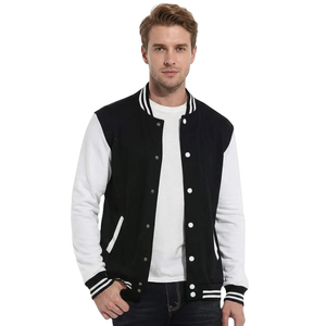 Chaqueta Deportiva Varsity de Béisbol para Hombre, con Bloques de Color, Negro y Blanco, Cierre de Botones a Presión, Cuello Alto, Manga Larga, Sudadera, Bangladesh - Product Image 1