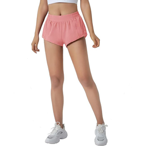 Shorts de sport pour femmes rose, taille haute, en polyester, avec poche latérale zippée, cordon de serrage caché, respirant, shorts de yoga - Product Image 5