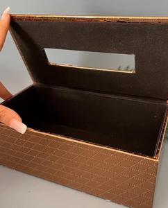 Glam Leather Tissue Box Organizer with Mirror Lid Brown Quilted Design - Product Image 1