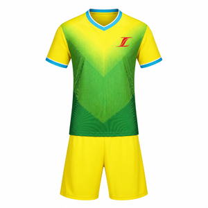 Ensemble Maillot et Short de Football Personnalisé pour Hommes – Jaune et Vert, Sublimation, Respirant, Anti-Transpiration, Tenue de Sport pour Équipe - Product Image 1