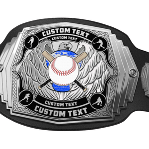 NUEVO Cinturón de Campeonato de Béisbol Premium, Cinturón Deportivo de Cuero Negro con Alas y Placa Dorada para Premios Personalizados - Product Image 2