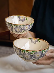 Vintage Ceramic Dessert Bowl with Lavender Floral Artwork Glossy Glaze Finish and Elegant Everyday Dining Appeal - Product Image 5