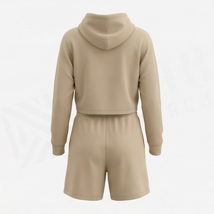 <b>Women's</b> 2 Piece Hooded Sweatshirt <b>Set</b> Solid Color Above Knee Shorts Casual Spring Summer Knitted Cotton Outfit - Product Image 2
